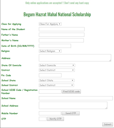 Begum Hazrat Mahal Scholarship 
