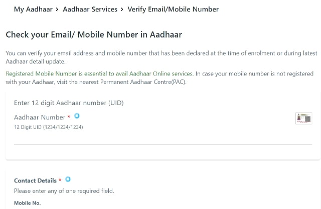Verifying Email Or Mobile Number in Aadhaar Services 