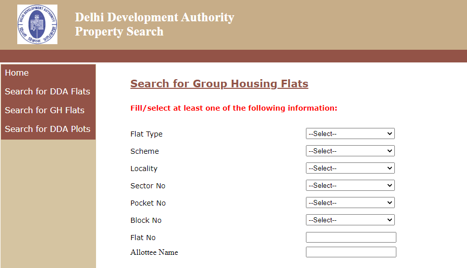 Search for DDA Group Housing Plots