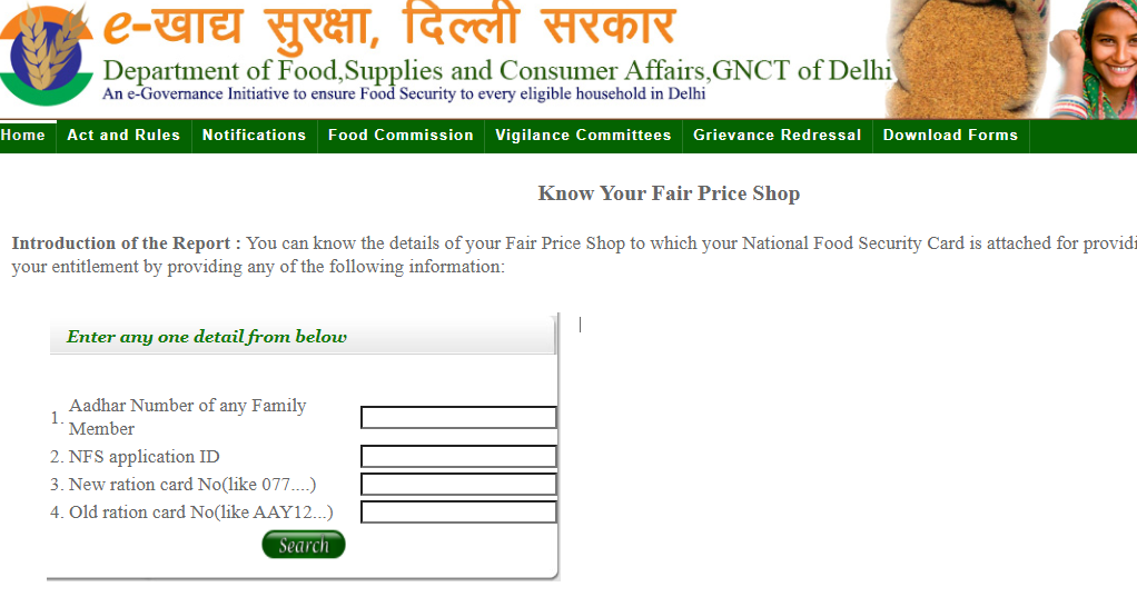 Know Your Fair Price Shop at nfs.delhi.gov.in