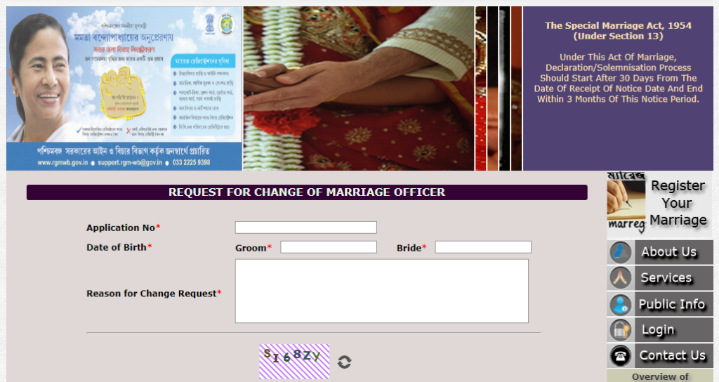 Request for Change of Marriage Officer for West Bengal Marriage Registration