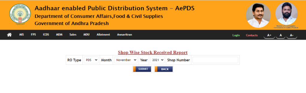 Shop Wise Stock Received Report for AP Ration Card List