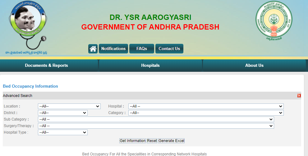 View Bed Occupancy  for AP Aarogyasri Card 