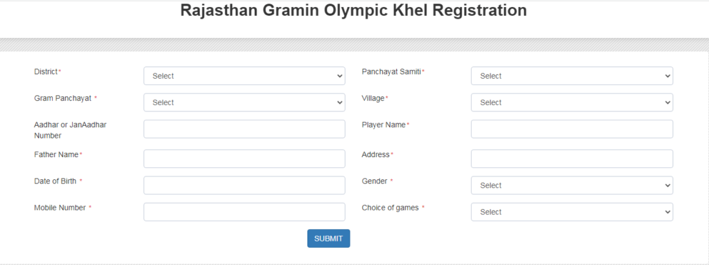 Rajasthan Gramin Olympic Khel Registration