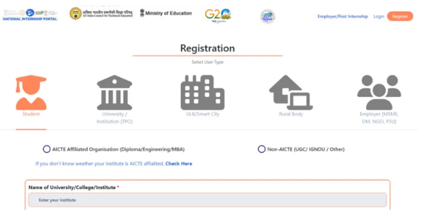 National Internship Portal Registration